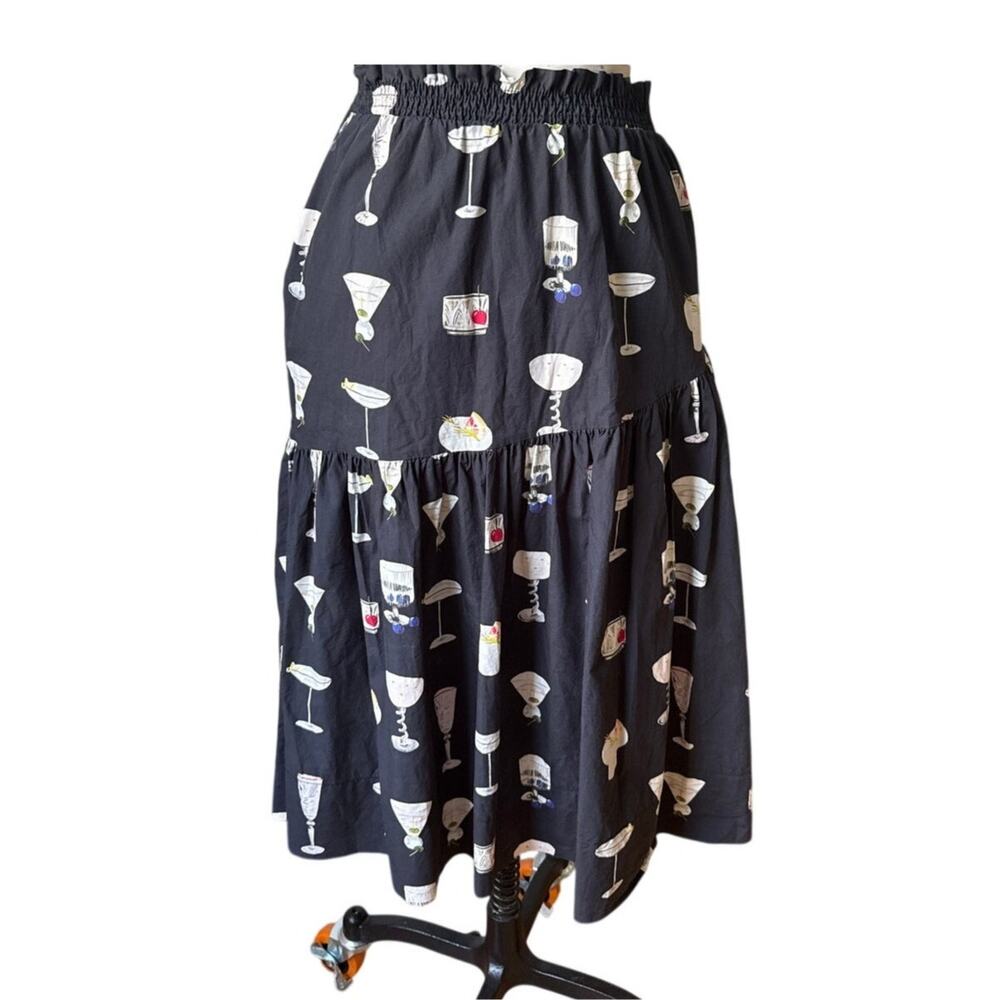 Lisa Says Gah x Allina Lu “Cin Cin” Cocktail Print Midi Skirt Size XSmall Collab